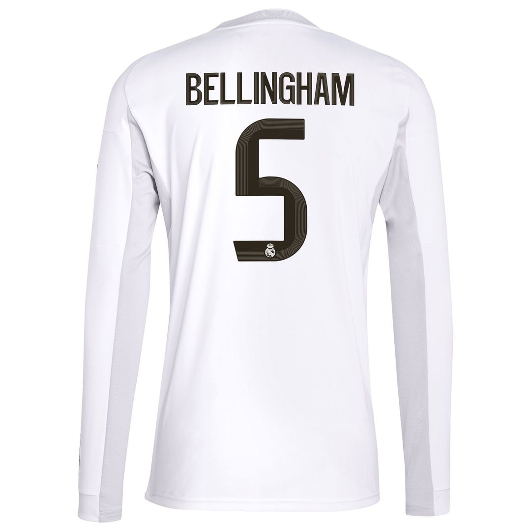 Jude Bellingham Real Madrid adidas 2025/26 Home Replica Long Sleeve Jersey - White