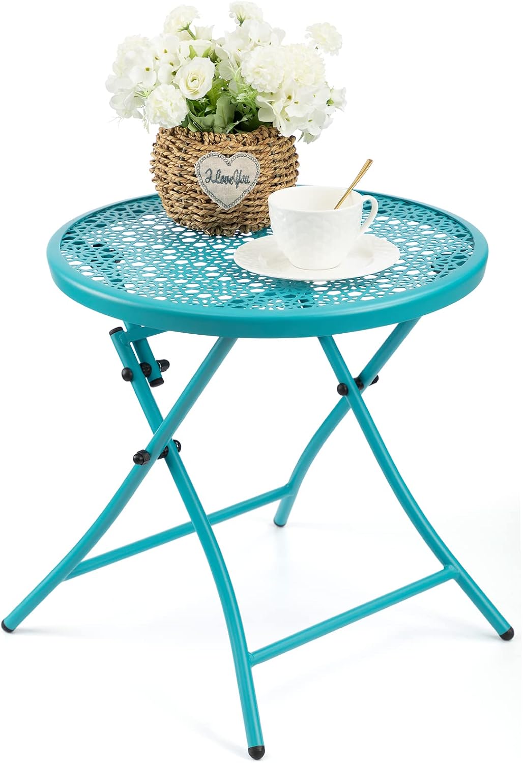 Folding Outdoor Side Table – Round Patio Accent Table