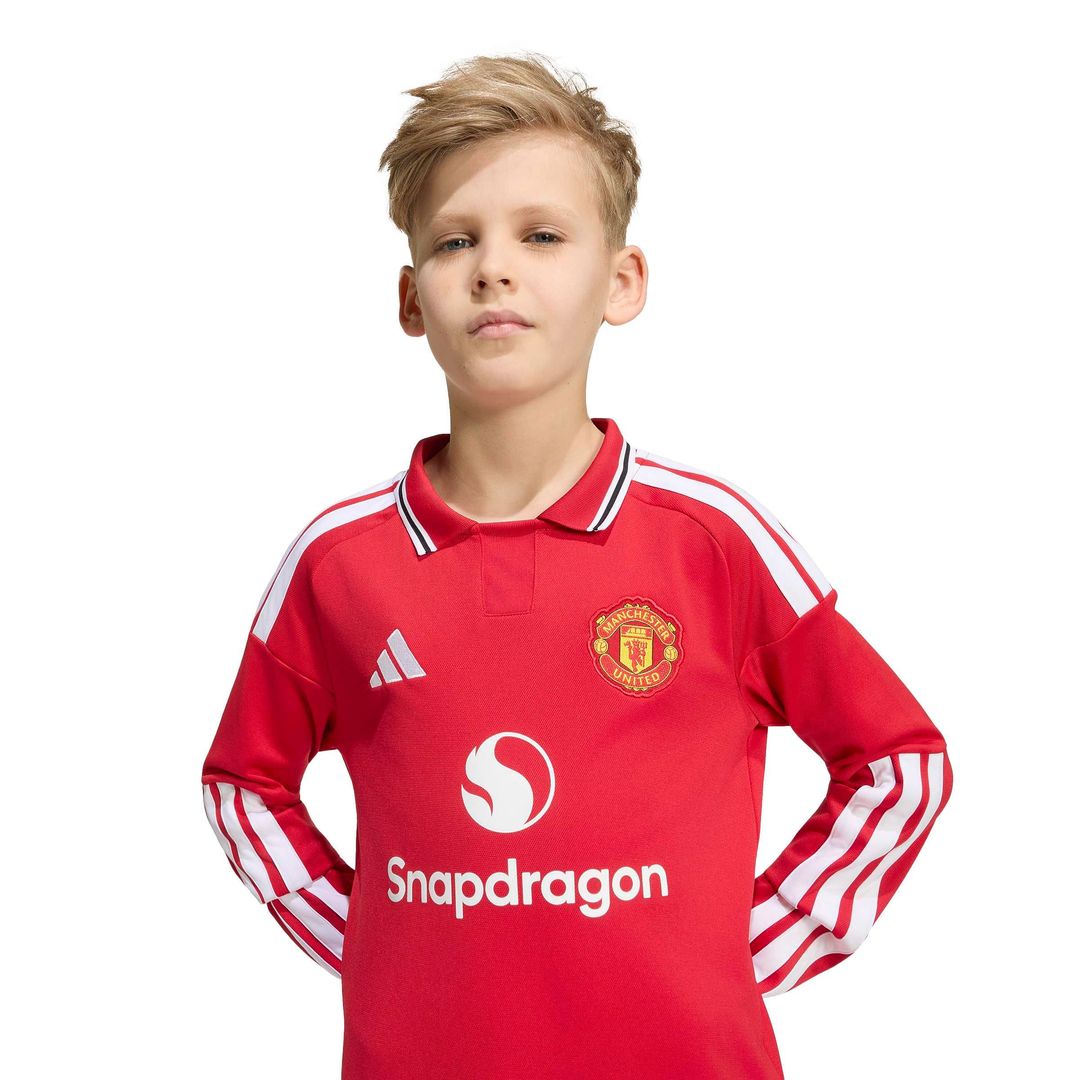 Manchester United adidas Youth 2026/27 Home Replica Long Sleeve Jersey - Red