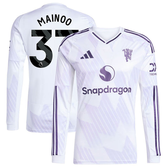 Kobbie Mainoo Manchester United adidas 2025/26 Away Replica Long Sleeve Player Jersey - White