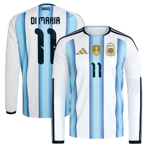 Angel Di Maria Argentina National Team adidas 2026 Home Replica Long Sleeve Jersey - White