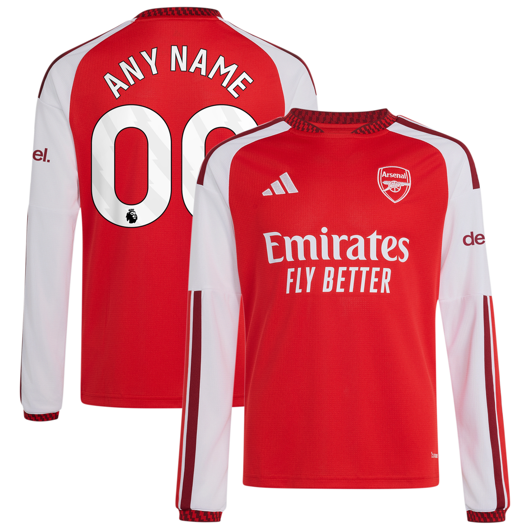 Arsenal adidas Youth 2026/27 Home Replica Custom Long Sleeve Jersey - Red