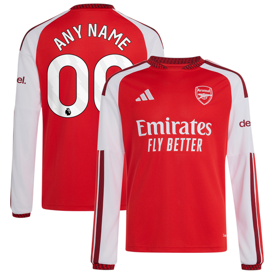 Arsenal adidas Youth 2026/27 Home Replica Custom Long Sleeve Jersey - Red