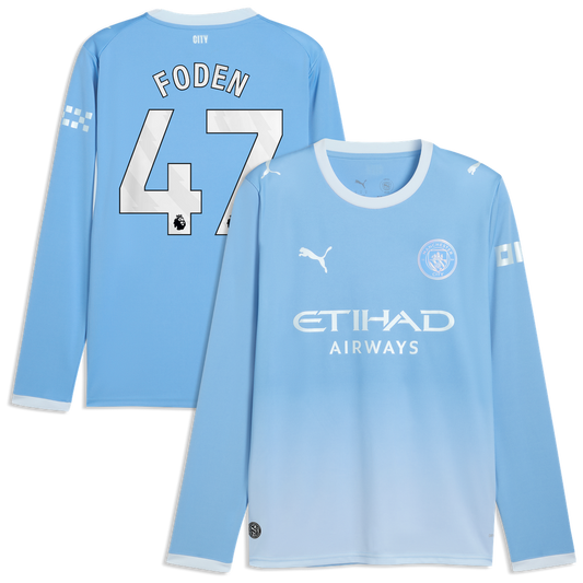 Phil Foden Manchester City Puma 2026/27 Home Replica Long Sleeve Jersey - Light Blue