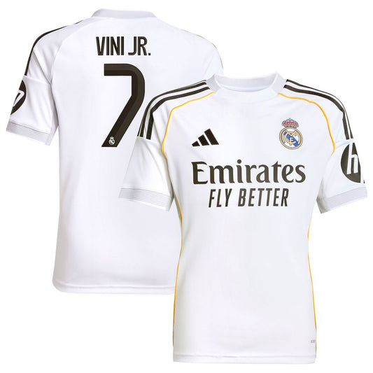 Vini Jr. Real Madrid adidas Youth 2025/26 Home Replica Jersey - White