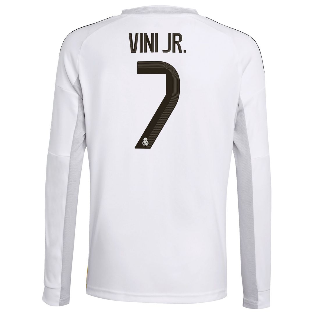 Vini Jr. Real Madrid adidas Youth 2025/26 Home Replica Long Sleeve Jersey - White