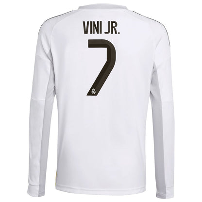 Vini Jr. Real Madrid adidas Youth 2025/26 Home Replica Long Sleeve Jersey - White