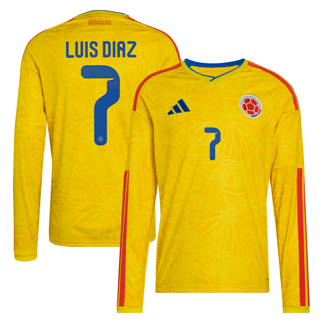 Luis Diaz Colombia National Team adidas 2026 Home Replica Long Sleeve Jersey - Yellow