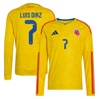 Luis Diaz Colombia National Team adidas 2026 Home Replica Long Sleeve Jersey - Yellow
