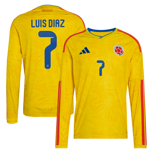 Luis Diaz Colombia National Team adidas 2026 Home Replica Long Sleeve Jersey - Yellow