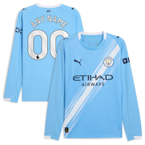 Manchester City Puma 2025/26 Home Replica Long Sleeve Custom Jersey - Sky Blue
