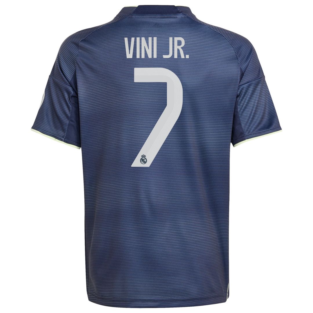 Vini Jr. Real Madrid adidas Youth 2025/26 Away Replica Player Jersey - Blue