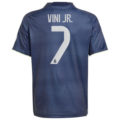 Vini Jr. Real Madrid adidas Youth 2025/26 Away Replica Player Jersey - Blue