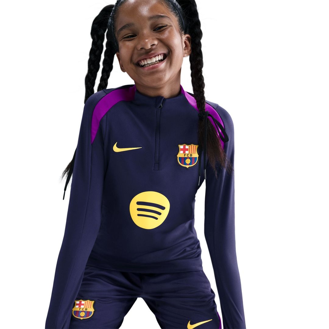 Barcelona Nike Youth 2025/26 Strike Drill Quarter-Zip Dri-FIT Long Sleeve Top - Navy