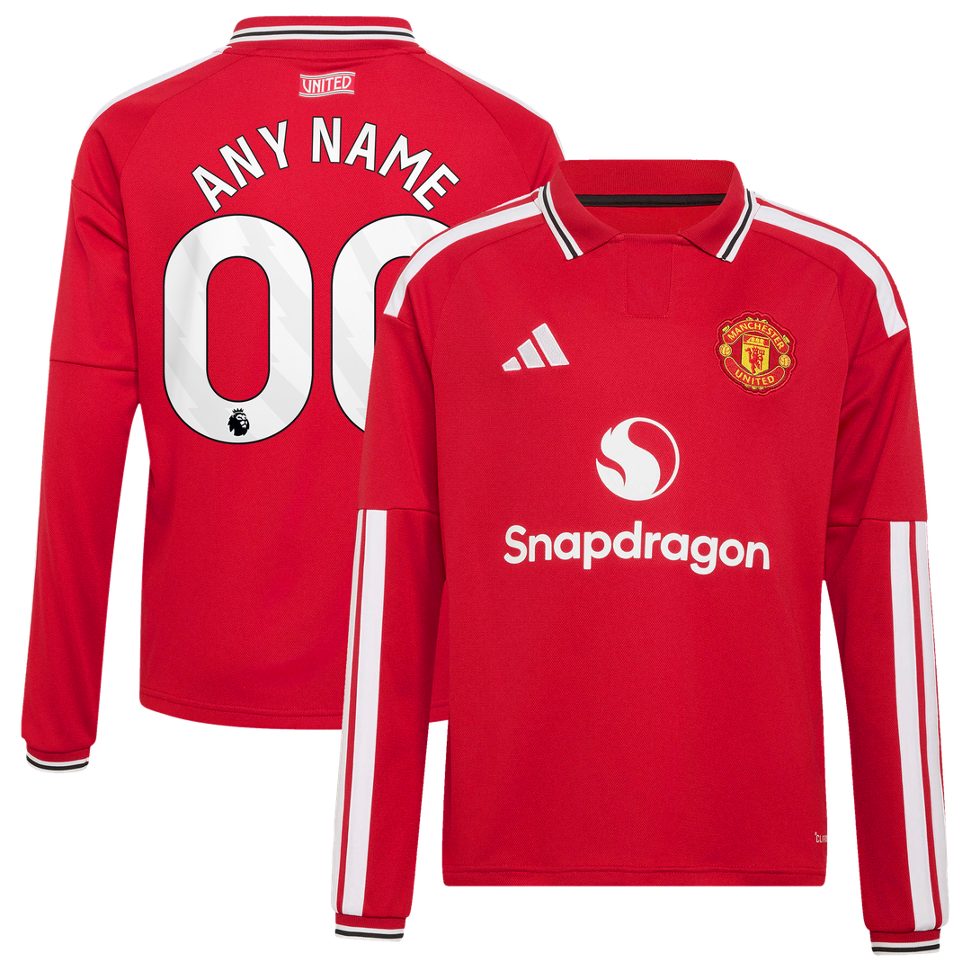 Manchester United adidas Youth 2026/27 Home Replica Long Sleeve Custom Jersey - Red