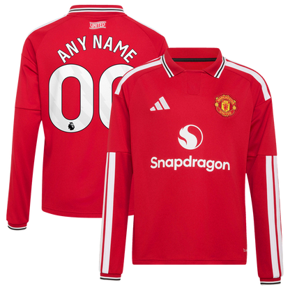 Manchester United adidas Youth 2026/27 Home Replica Long Sleeve Custom Jersey - Red