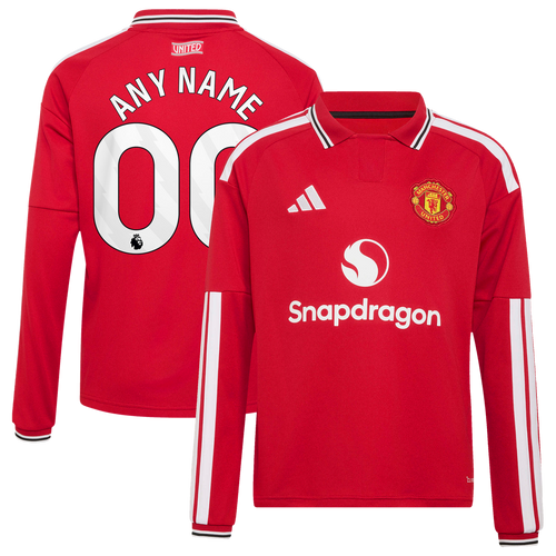 Manchester United adidas Youth 2026/27 Home Replica Long Sleeve Custom Jersey - Red
