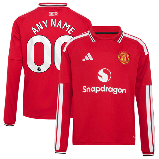 Manchester United adidas Youth 2026/27 Home Replica Long Sleeve Custom Jersey - Red
