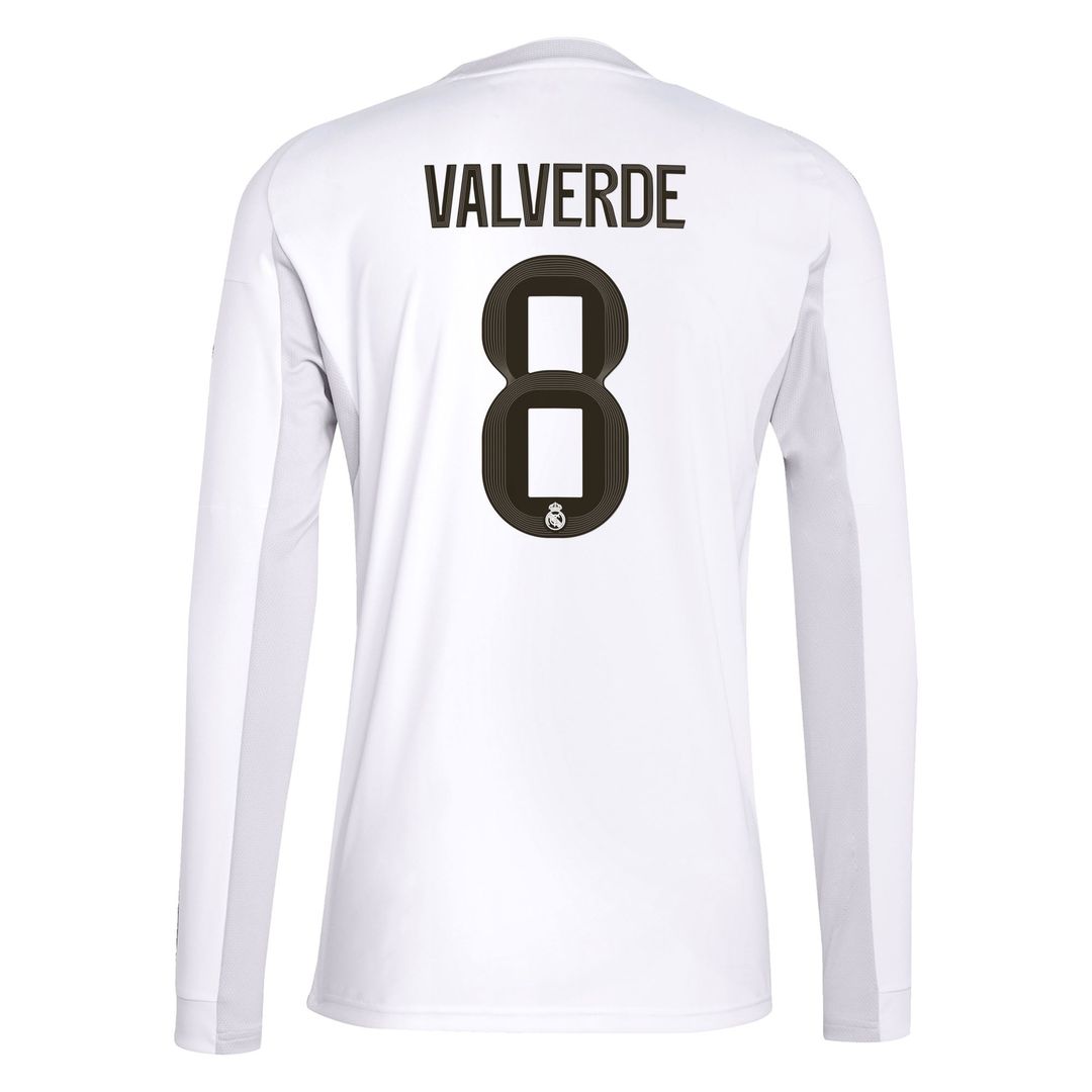 Federico Valverde Real Madrid adidas 2025/26 Home Replica Long Sleeve Jersey - White