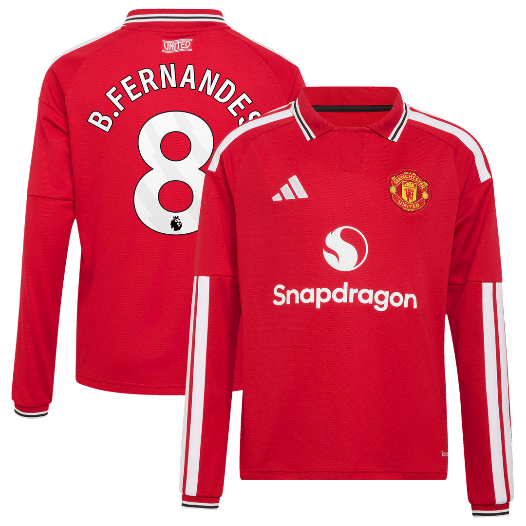 Bruno Fernandes Manchester United adidas Youth 2026/27 Home Replica Long Sleeve Jersey - Red