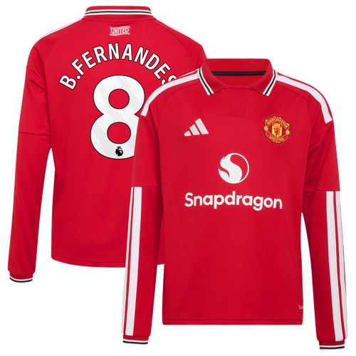Bruno Fernandes Manchester United adidas Youth 2026/27 Home Replica Long Sleeve Jersey - Red