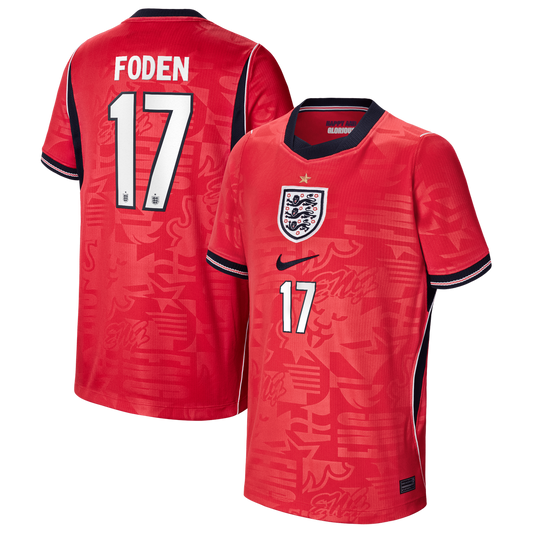 Phil Foden England National Team Nike Youth 2026 Away Stadium Replica Jersey - Red