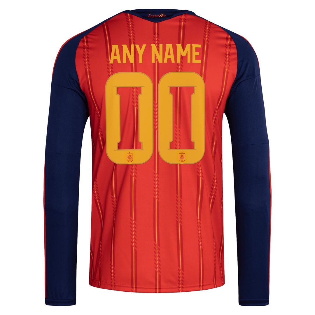 Spain National Team adidas 2026 Home Replica Long Sleeve Custom Jersey - Red