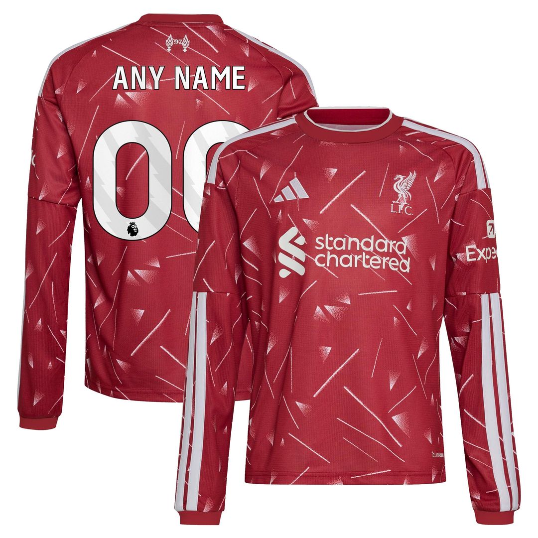 Liverpool adidas Youth 2026/27 Home Replica Long Sleeve Custom Jersey - Red
