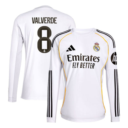 Federico Valverde Real Madrid adidas 2025/26 Home Replica Long Sleeve Jersey - White
