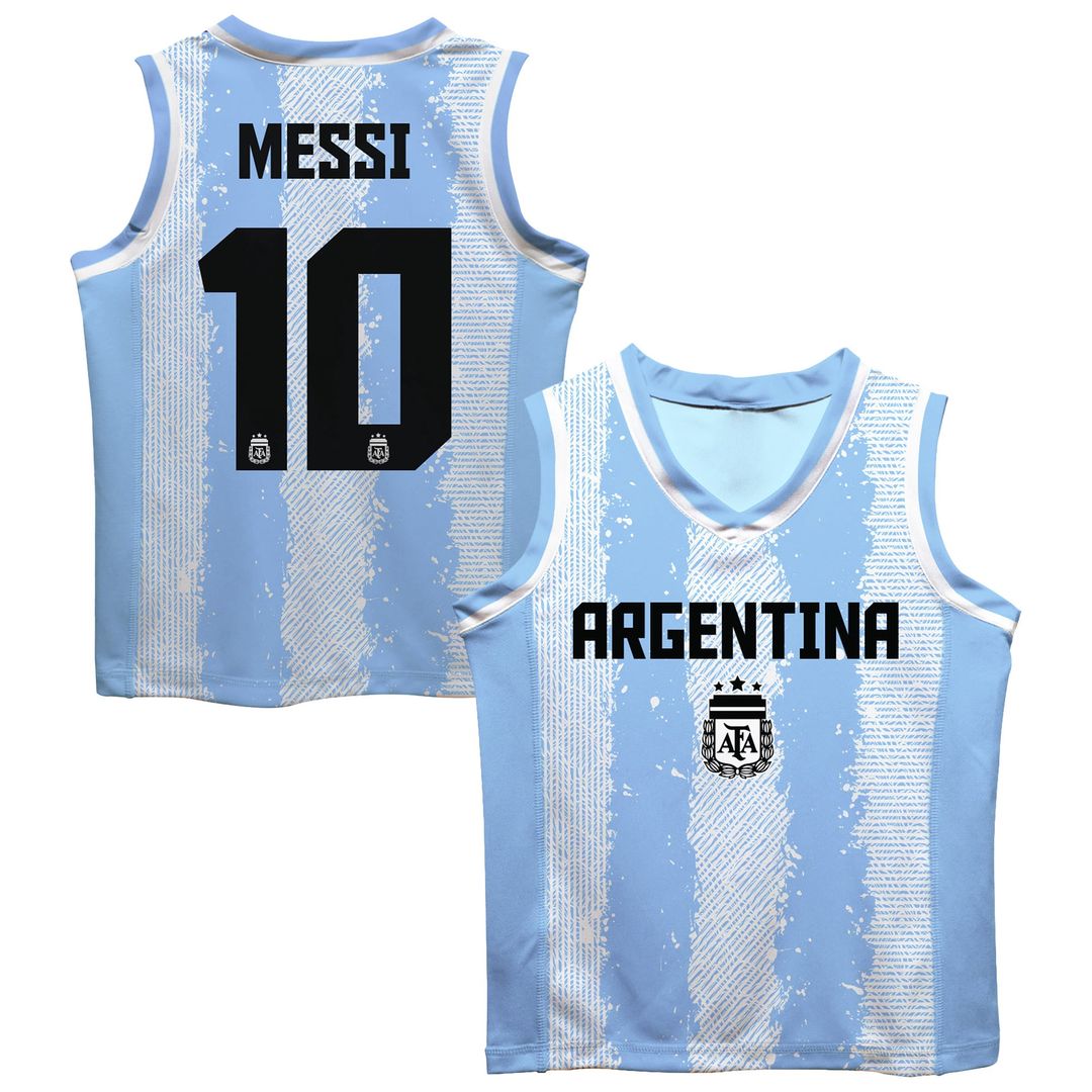 Lionel Messi Argentina National Team Vive La Fete  Mesh Basketball Jersey - Light Blue