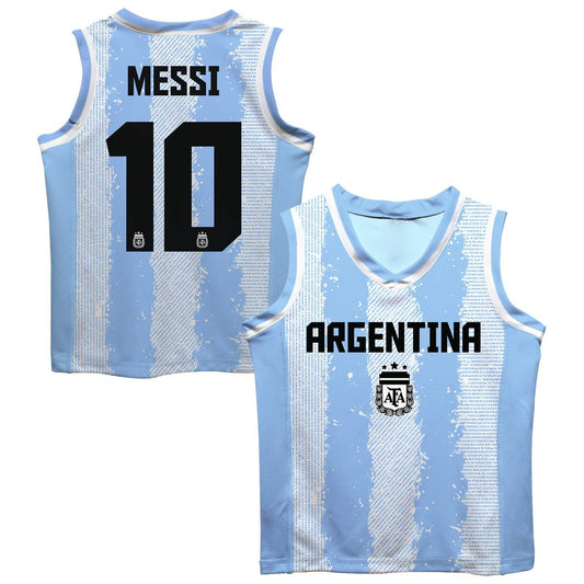 Lionel Messi Argentina National Team Vive La Fete  Mesh Basketball Jersey - Light Blue