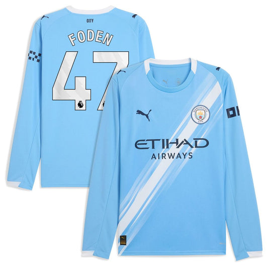 Phil Foden Manchester City Puma 2025/26 Home Replica Long Sleeve Player Jersey - Sky Blue