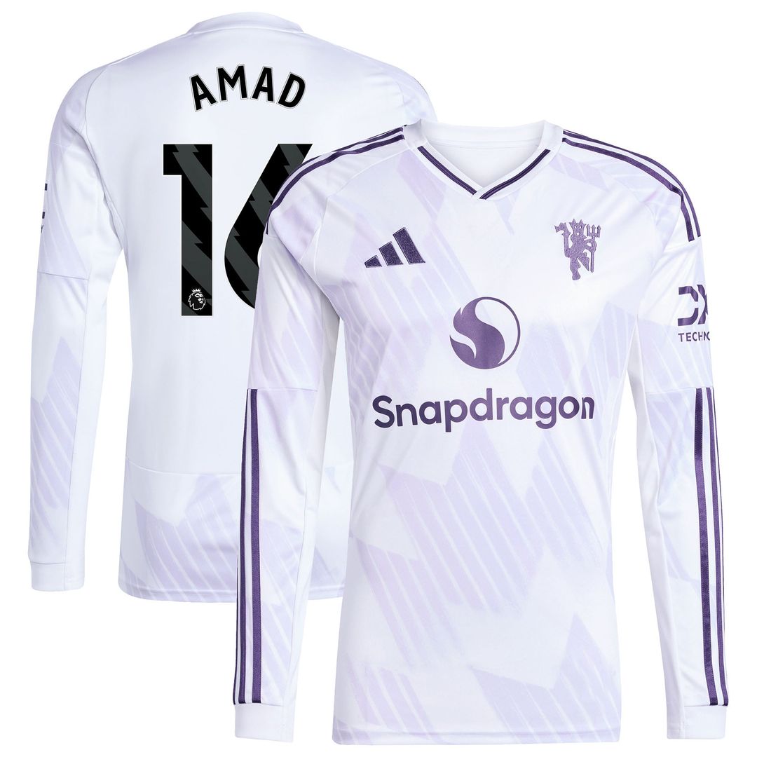 Amad Diallo Manchester United adidas 2025/26 Away Replica Long Sleeve Player Jersey - White