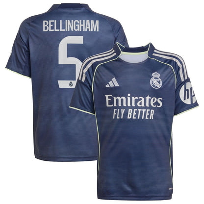 Jude Bellingham Real Madrid adidas Youth 2025/26 Away Replica Player Jersey - Blue