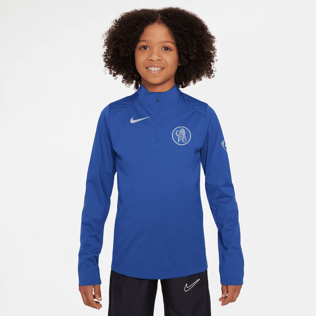 Chelsea Nike Youth 2025/26 Strike Drill Quarter-Zip Dri-FIT Long Sleeve Top - Blue