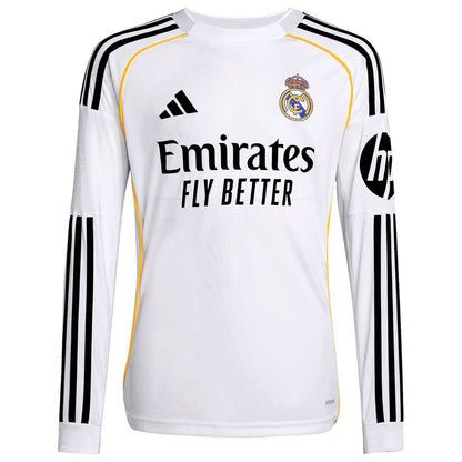 Vini Jr. Real Madrid adidas Youth 2025/26 Home Replica Long Sleeve Jersey - White