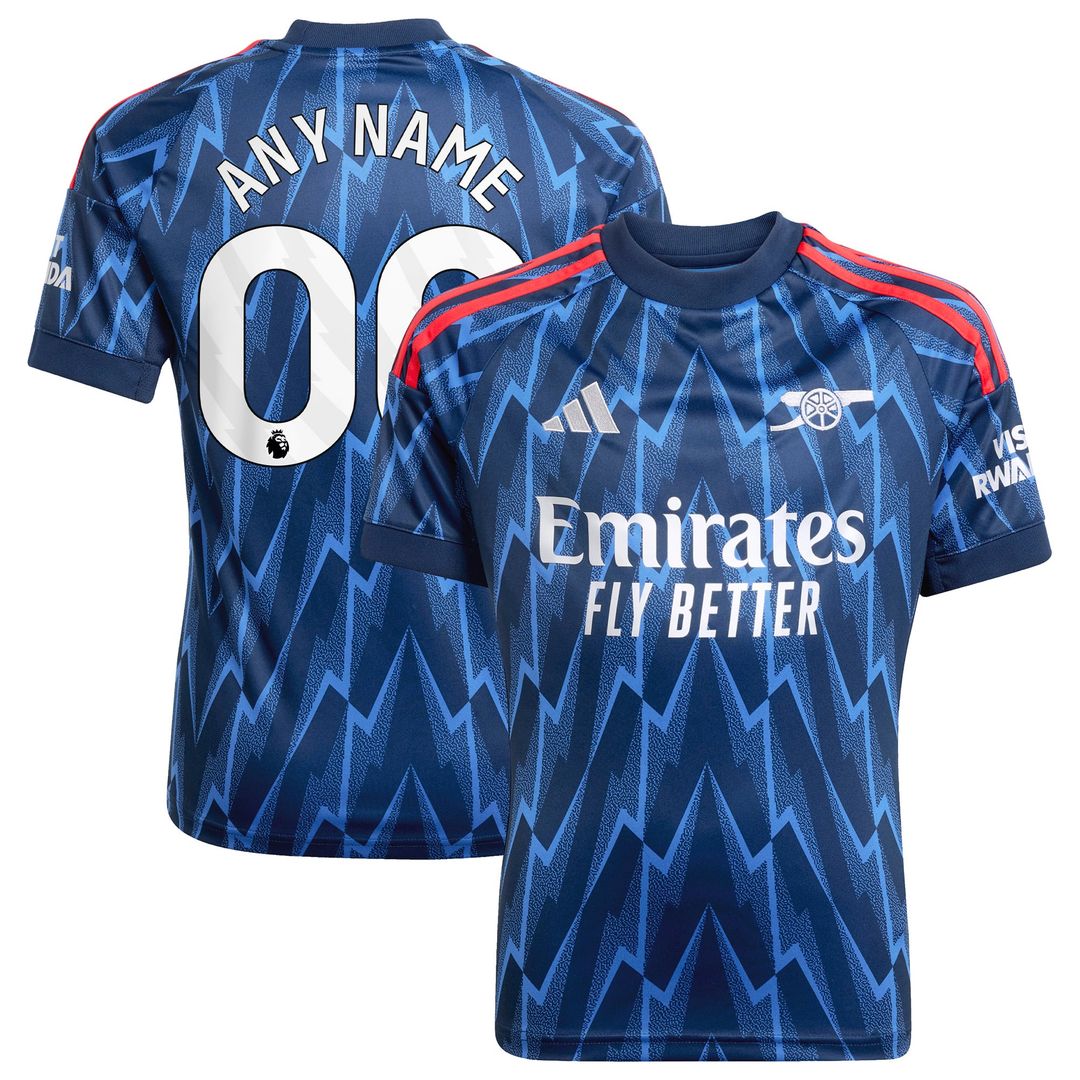 Arsenal adidas Youth 2025/26 Away Replica Custom Jersey - Blue