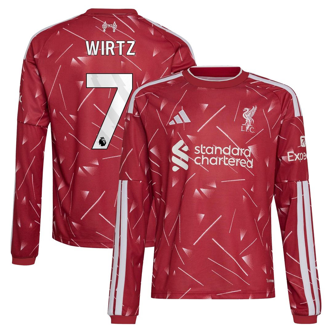 Florian Wirtz Liverpool adidas Youth 2026/27 Home Replica Long Sleeve Jersey - Red