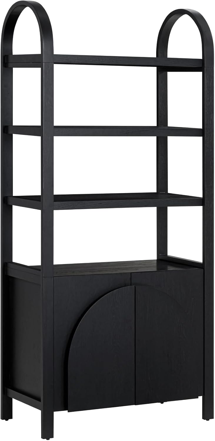 Arched 3-Tier Bookshelf with Storage Cabinet – Boho Home Organizer