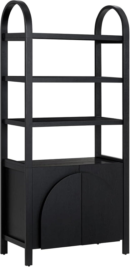 Arched 3-Tier Bookshelf with Storage Cabinet – Boho Home Organizer