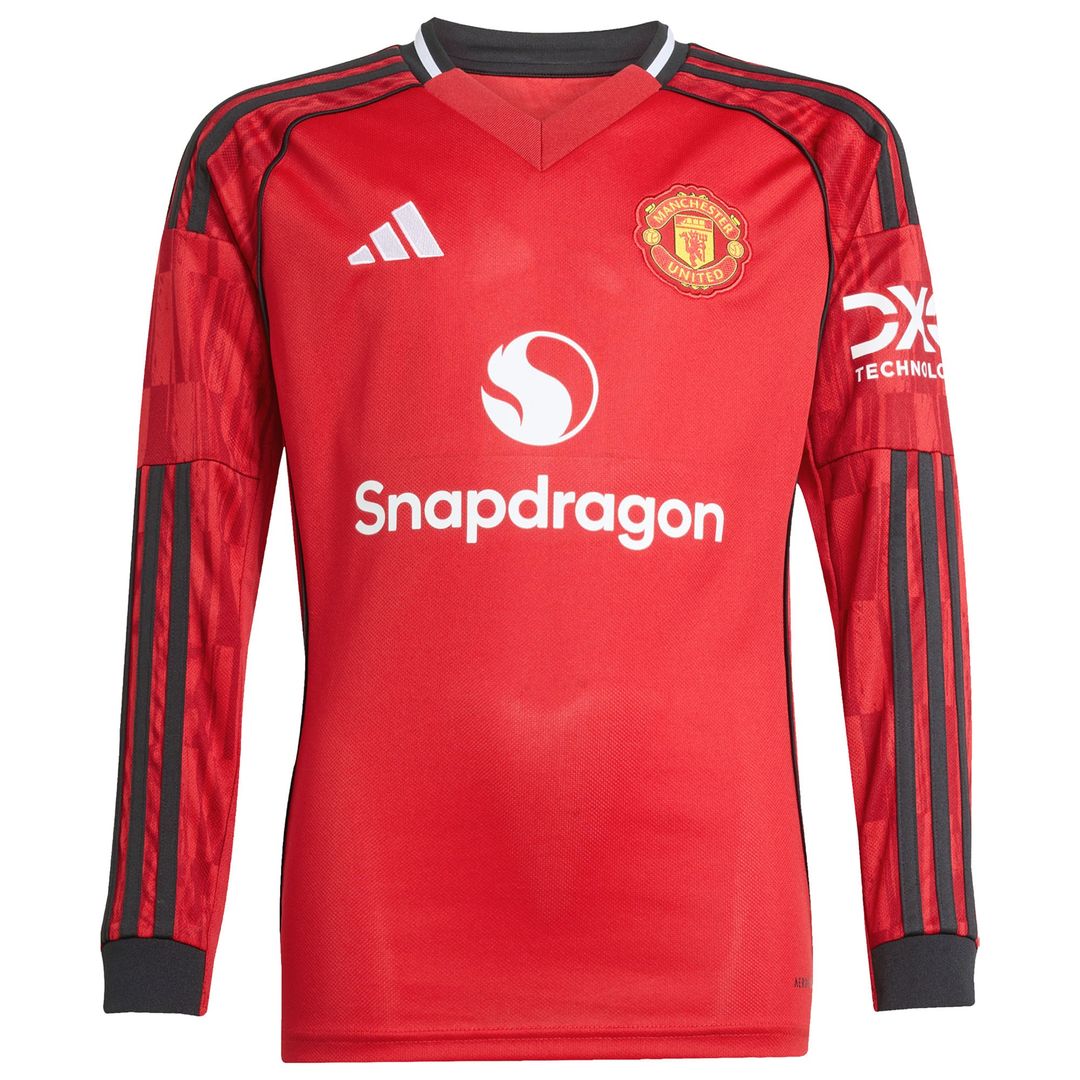 Bruno Fernandes Manchester United adidas Youth Home 2025/26 Replica Player Long Sleeve Jersey - Red