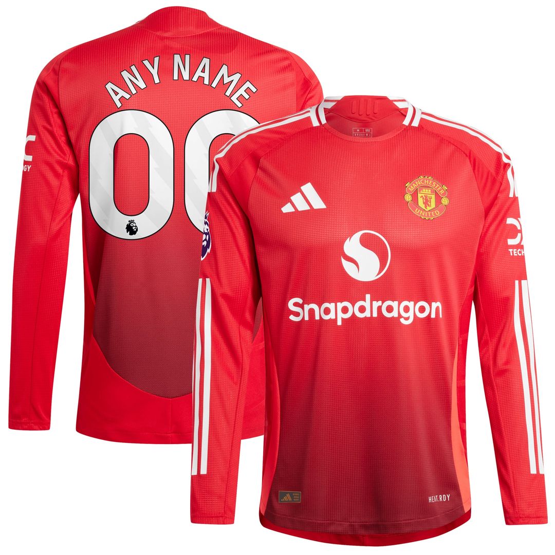 Manchester United adidas 2024/25 Home Authentic Custom Long Sleeve Jersey - Red