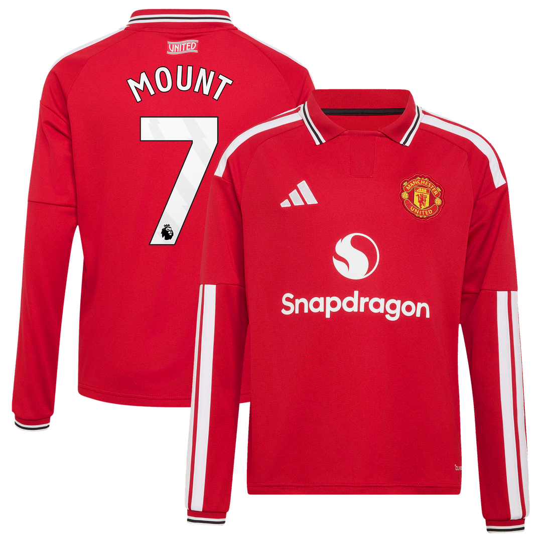 Mason Mount Manchester United adidas Youth 2026/27 Home Replica Long Sleeve Jersey - Red
