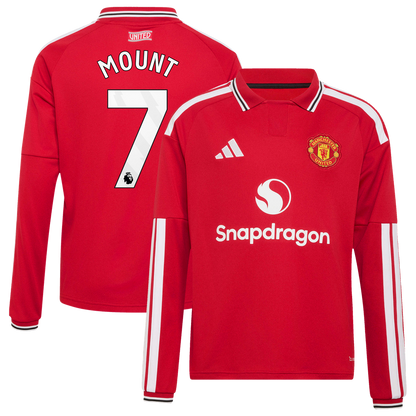 Mason Mount Manchester United adidas Youth 2026/27 Home Replica Long Sleeve Jersey - Red