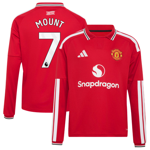 Mason Mount Manchester United adidas Youth 2026/27 Home Replica Long Sleeve Jersey - Red