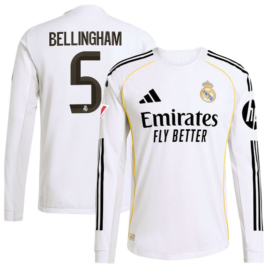 Jude Bellingham Real Madrid adidas 2025/26 Home Authentic Long Sleeve Jersey - White