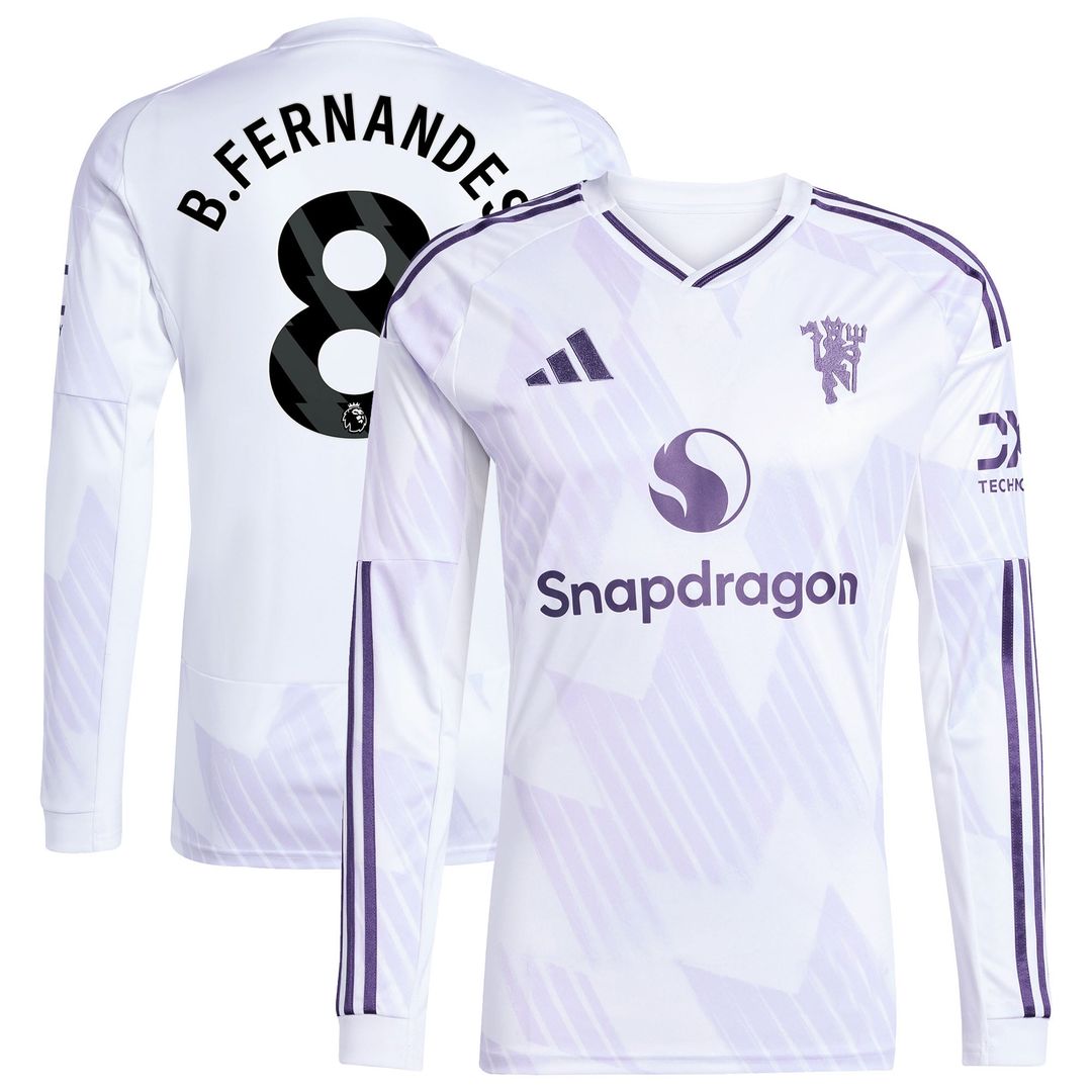 Bruno Fernandes Manchester United adidas 2025/26 Away Replica Long Sleeve Player Jersey - White
