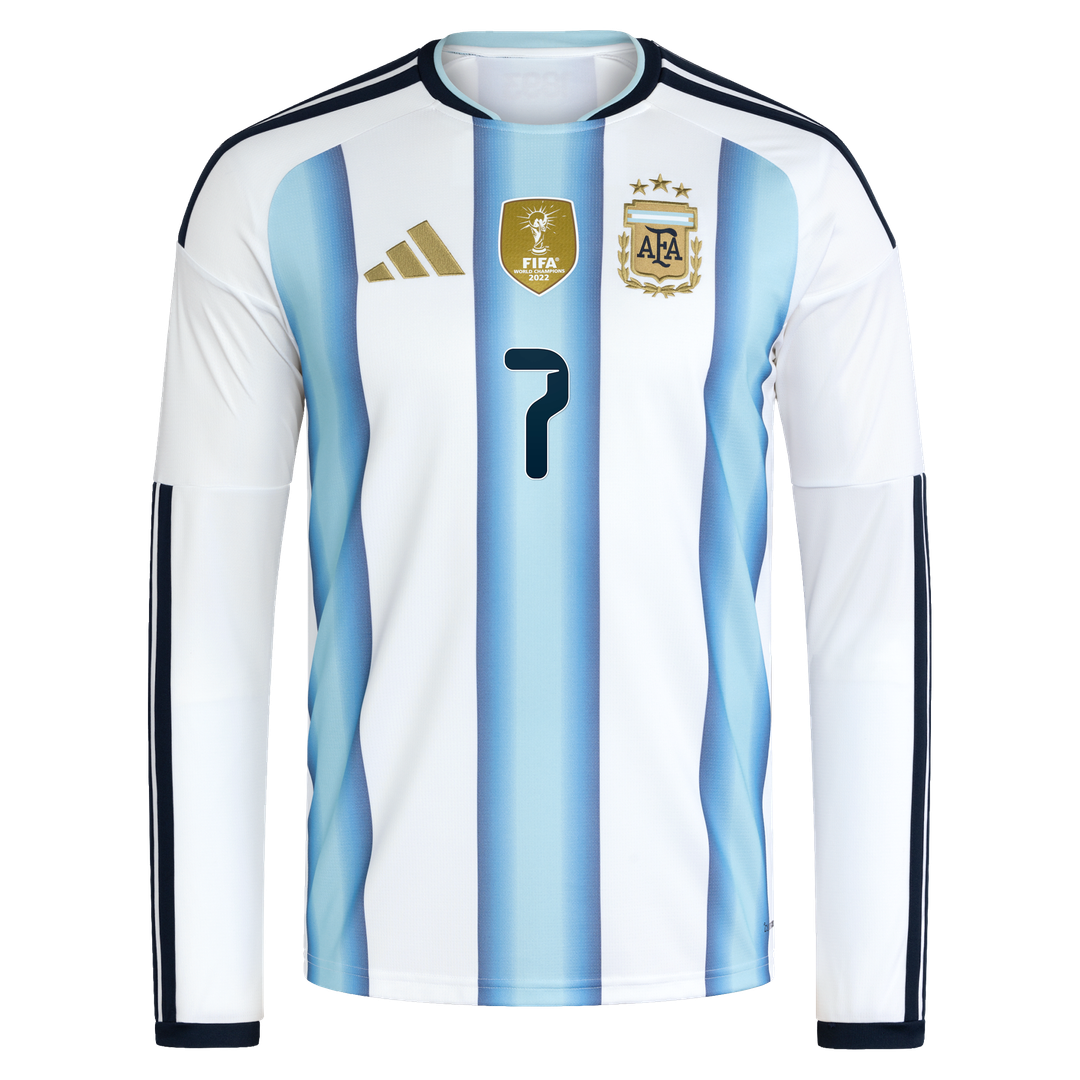 Rodrigo De Paul Argentina National Team adidas 2026 Home Replica Long Sleeve Jersey - White