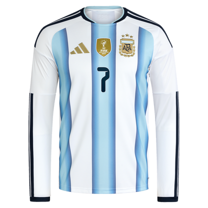 Rodrigo De Paul Argentina National Team adidas 2026 Home Replica Long Sleeve Jersey - White