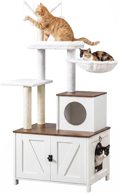 Multi-Level Cat Tree with Hidden Litter Box Cabinet – Cozy Pet Furniture